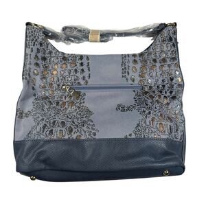 Karla Hanson Eva Hobo Bag 12.5x4x9 Textured Two-Toned Navy Blue NWT